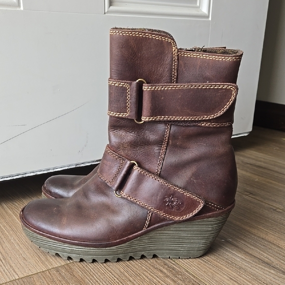 Fly London Leather Wedge Booties - Picture 1 of 10